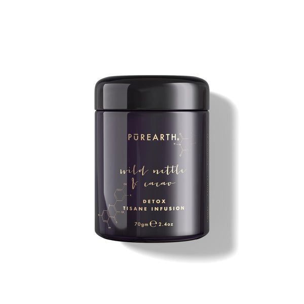 detoxify. balance. regenerate.  Wildcraft, hand-picked and shade-dried tender nettle leaves from high altitudes of the Himalayas together with organic cacao shell act as a powerful detoxifier, combatting oxidative and environmental stress. Harvested by myriad cultures for its herbal and talismanic properties, nettle has more silica than any other plant, boosting collagen and elasticity. 